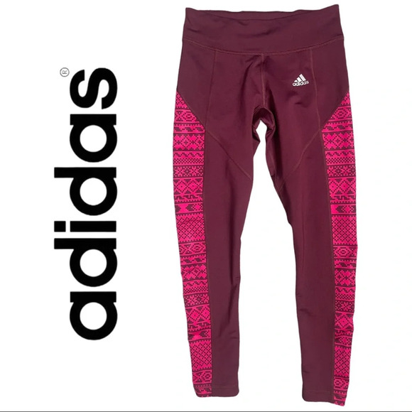 🛍️3/$40 Adidas Climawarm Running Tights Running Leggings Size Small Berry Red - Picture 1 of 4